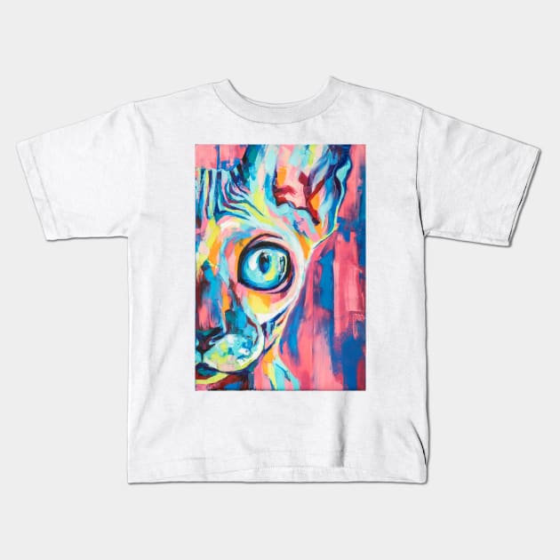 Conceptual abstract painting of the muzzle of a Sphynx cat. Kids T-Shirt by MariDein